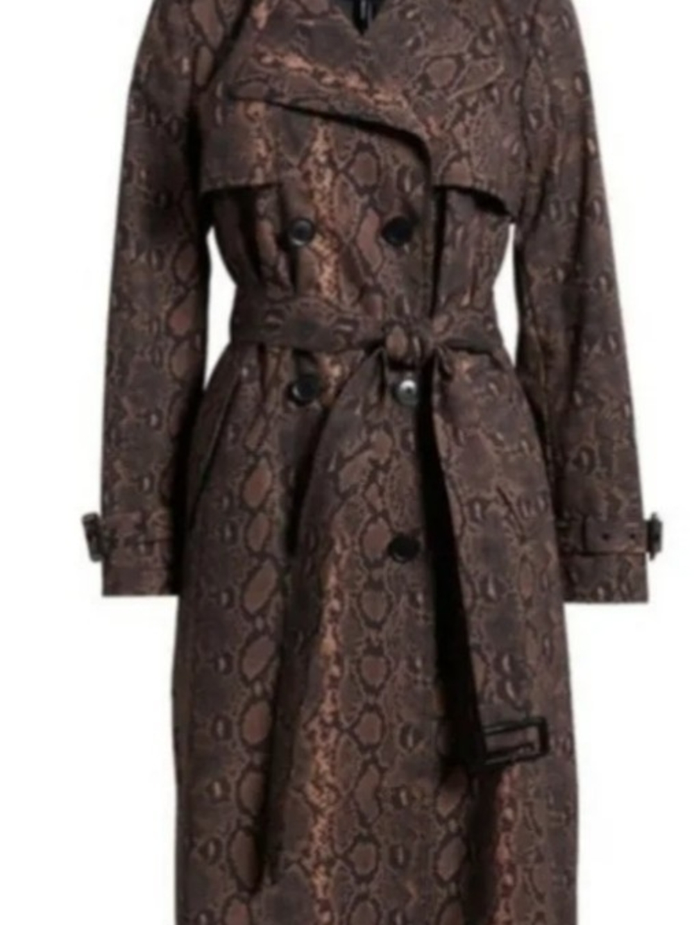 Brown Snake-Print Trench Coat - Women's Jacket